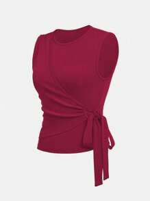 SHEIN Clasi 2 pezzi Set camisole e pantaloni da donna con collo rotondo liscio e vita attorcigliata