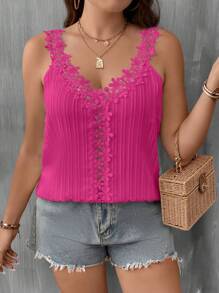 EMERY ROSE Camiseta sin mangas y top de tirantes de unicolor para tallas grandes, sencillo y de moda para el verano - Rosa Fucsia - Ver 1