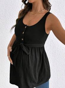 SHEIN Maternity Casual Solid Color Front Button Top, Summer - Black - View 6