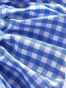 SHEIN MOD Blue And White Plaid V-Neck Halter Neck Bubble Hem Women's Top With Oversized Bow, Date Top, Picnic Top, Brunch Top, Party Wear,New Years Women,Y2k,Tube Top,Valentine Day,Goth,Club Women,Off The Shoulder Top,Wedding Guest Top Women,Cute Tops,Crop Tops Women - Blue and White - View 4