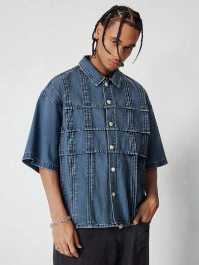 Street Life Herren strukturiertes Jeanshemd, minimalistisch und modisch, geeignet für den Sommer