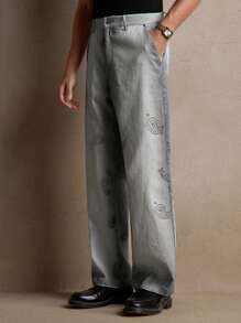 AKNOTIC Men's Loose Woven Long Straight-Leg Casual Pants, Suitable For Everyday Wear