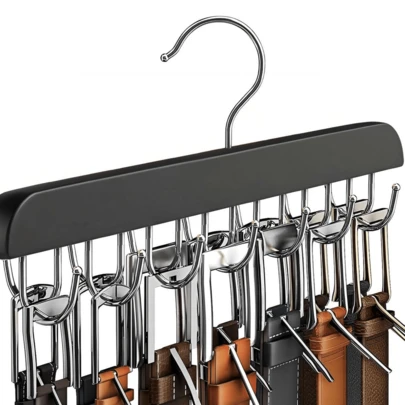 Kleiderschrank-Organizer für Gürtel/Krawatten mit 1-14 Haken, Holzregal mit 14 Haken zum Aufhängen von Gürteln, wandmontierter Aufhänger - Krawattenhalter - Organizer - Gürtelhalter