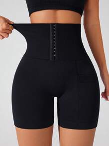 Easithlete Seamless High Waist Yoga Shorts With Pockets, Tummy Control & Lift - Black - View 3