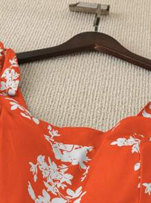 DreamSkyne 双色花卉蝴蝶结无袖连衣裙 - 橘色 - 查看 3