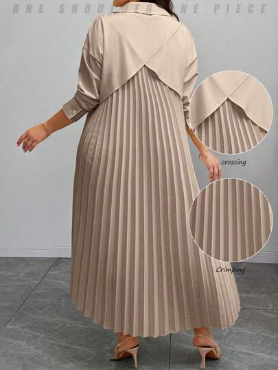 Elenzga 大码女式纯色长袖衬衫裙，后背有褶皱