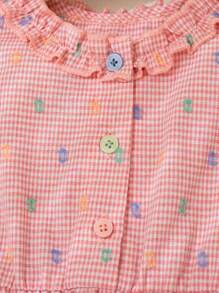 女童格纹彩色镂空荷叶边领荷叶边袖口韩版无袖公主 A 字裙，夏季