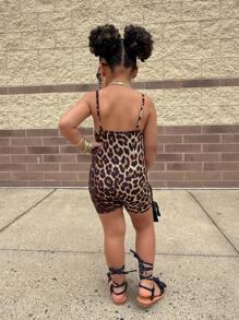 Mono informal sin mangas con estampado de leopardo para niñas jóvenes