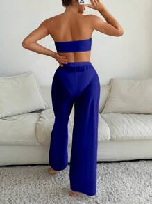 Summer Beach U Wired Bandeau Bikini With Beach Pants - Royal Blue - View 6