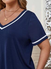 EMERY ROSE Große Größen V-Ausschnitt Kurzarm T-Shirt, einfach & modisch, geeignet für Sommer, Sommer für Frauen, Rave, Easter Curve, Country Konzert