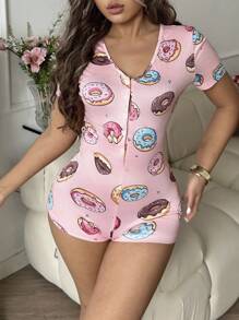 女士可爱甜甜圈连体睡衣 - 彩色 - 查看 4