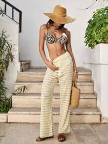 RueChic Pantalones de punto calado y transparentes de pierna ancha tipo cubrecosturas para vacaciones