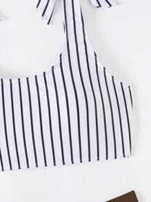 SHEIN Swim Bộ đồ bơi bikini hai mảnh thắt nút sọc đi biển mùa hè cho nữ (Họa tiết ngẫu nhiên) - Nhiều màu - Xem 4