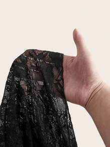 Glamine 蕾丝拼接修身半身裙，日常休闲装 - 黑色 - 查看 4