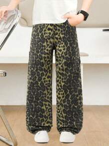 青少年男孩休闲学院风日常黑色水洗全松紧腰平口袋直筒牛仔裤