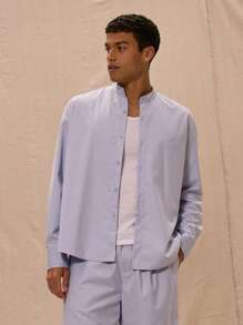 Musero High Neck "M" Embroidered Long Sleeved Shirt Only - Baby Blue - View 1