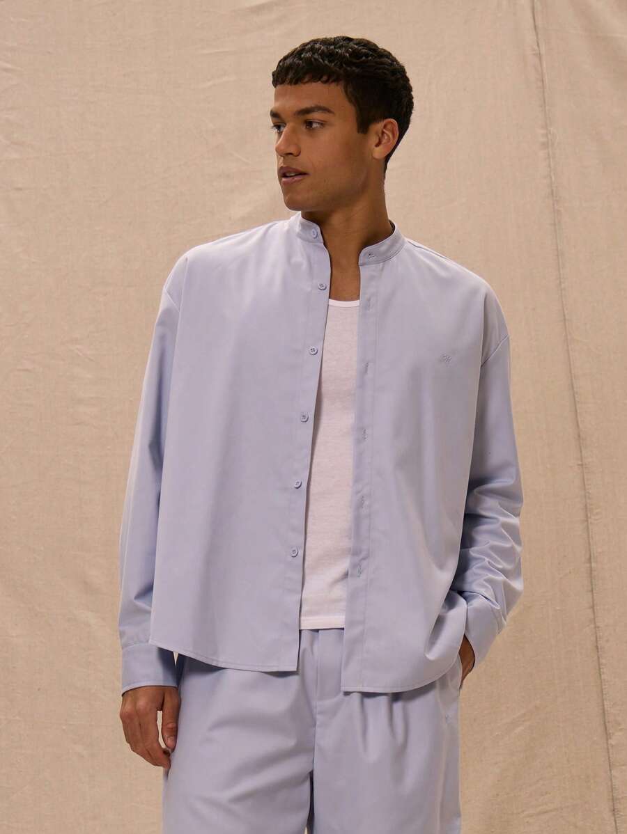 Musero High Neck "M" Embroidered Long Sleeved Shirt Only - Baby Blue - View 1