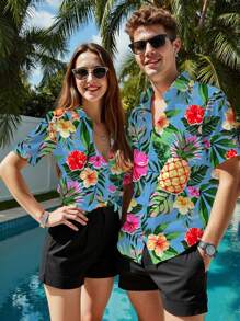 Manfinity VCAY Plus Size Men's Floral Print Short Sleeve Casual Shirt, Vacation, Father's Day Gifts - Multicolor - View 6