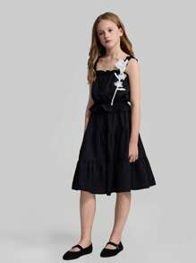 Ontre Tween Girl Ruffled Crop Top And Mini Skirt 2 Pieces Set - Black - View 7