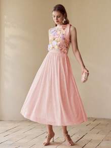 MOTF PREMIUM Falda fluida fruncida - Rosa - Ver 7
