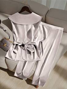 Franclia 女士优雅大翻领上衣和裤子套装