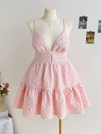 Dreamara Robe mini pastel à taille ramassée, coupe évasée, à dos nu, en jacquard tricotée rose, tailles plus, pour le printemps et les vacances