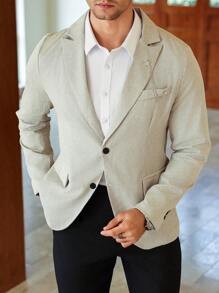 Manfinity Mode Manfinity AFTRDRK Men's Jacquard Single-Button Blazer,Men's Casual Jacquard Texture Peaked Lapel Suit Jacket, Metal Star Chain Pendant, Suitable For Party Gathering Business Clothing - Apricot - View 4