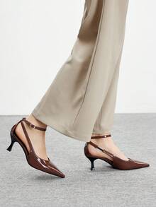 CUCCOO BIZCHIC Pointed Toe Adjustable Buckle Design Fashion High Heel Pumps For Women For Christmas - Brown - View 5