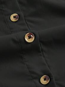 SHEIN MOD 女士休闲纯色前纽扣系带无袖连衣裙，夏季 - 黑色 - 查看 4