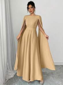 Elenzga Đầm dạ hội trang trọng đính ngọc trai sang trọng dành cho nữ - Màu Khaki - Xem 3