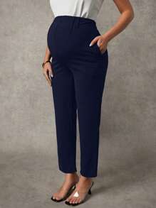MaterniChic 孕妇休闲纯色可调节腰围裤 - 藏蓝色 - 查看 5