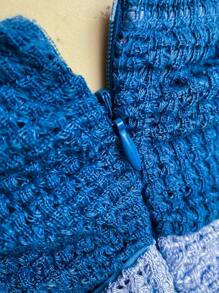 Soleia Vestido de vacaciones con bloque de color, escote sin tirantes, calado y abertura