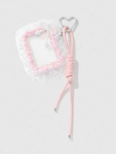 Kawaii 1pc Handmade Beaded Sweet Girly Luxurious Butterflies, Pearls, Tassels, Transparent Card Holder Lanyard, Keychain, Bag Charm - Suitable For Office Lady, Students, Daily Use, Holiday Gift