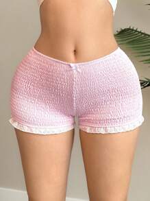 EgrlEra Quần short mini dệt kim bo gấu nhún bèo chi tiết nơ cho nữ - Hồng - Xem 6