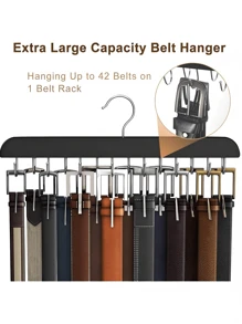 Closet Organizer For Belts/Ties With 1-14 Hooks, Wood Rack With 14 Hooks For Hanging Belts, Wall-Mounted Hanger - Tie Rack - Organizer - Belt Rack - Black - View 4