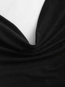 SHEIN PETITE Women's Black Deep V-Neck Halter Backless Bodycon Tank Top, Super Stretchy Soft Comfortable Minimalist Casual Daily Vacation Versatile For Petite Women, Spring/Summer - Black - View 3