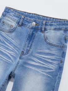 Tween Boys Street Style Versatile Summer Light Wash Distressed Skinny Adjustable Waist Denim Shorts, School, Campus, College - Medium Wash - View 7