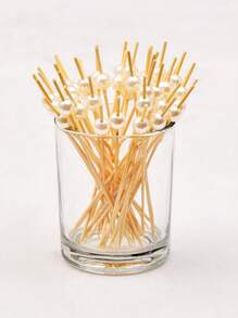 SHEIN Basic living 50pcs/100pcs 混合款式，一次性水果签，竹签，花签，水果叉，创意艺术牙签，鸡尾酒签，三明治签，水果签