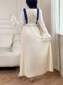 Feyla 女士休闲宽松方领长裙，适合夏季 - 米色 - 查看 6