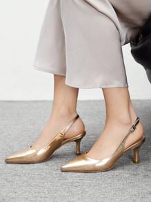 CUCCOO BIZCHIC Champagne-Colored Metallic PU Leather Pointed Toe Stilettos, Fashion High Heels For Commute, Dating, Party, Vacation For Christmas - Champagne - View 5