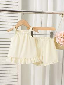 2 Packs Of Baby Girls Cute And Fashionable Bow Ruffled Sleeveless Tops And Pants, Suitable For Summer And Outdoor Outings - Multicolor - View 2