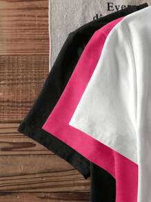 SHEIN EZwear 3 件套休闲简约米兰文字印花圆领紧身短袖短款 T 恤女款夏季 - 彩色 - 查看 5