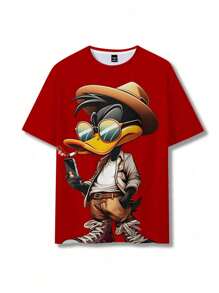 Manfinity LEGND Camiseta de manga corta casual con estampado de dibujos animados para hombre, de verano