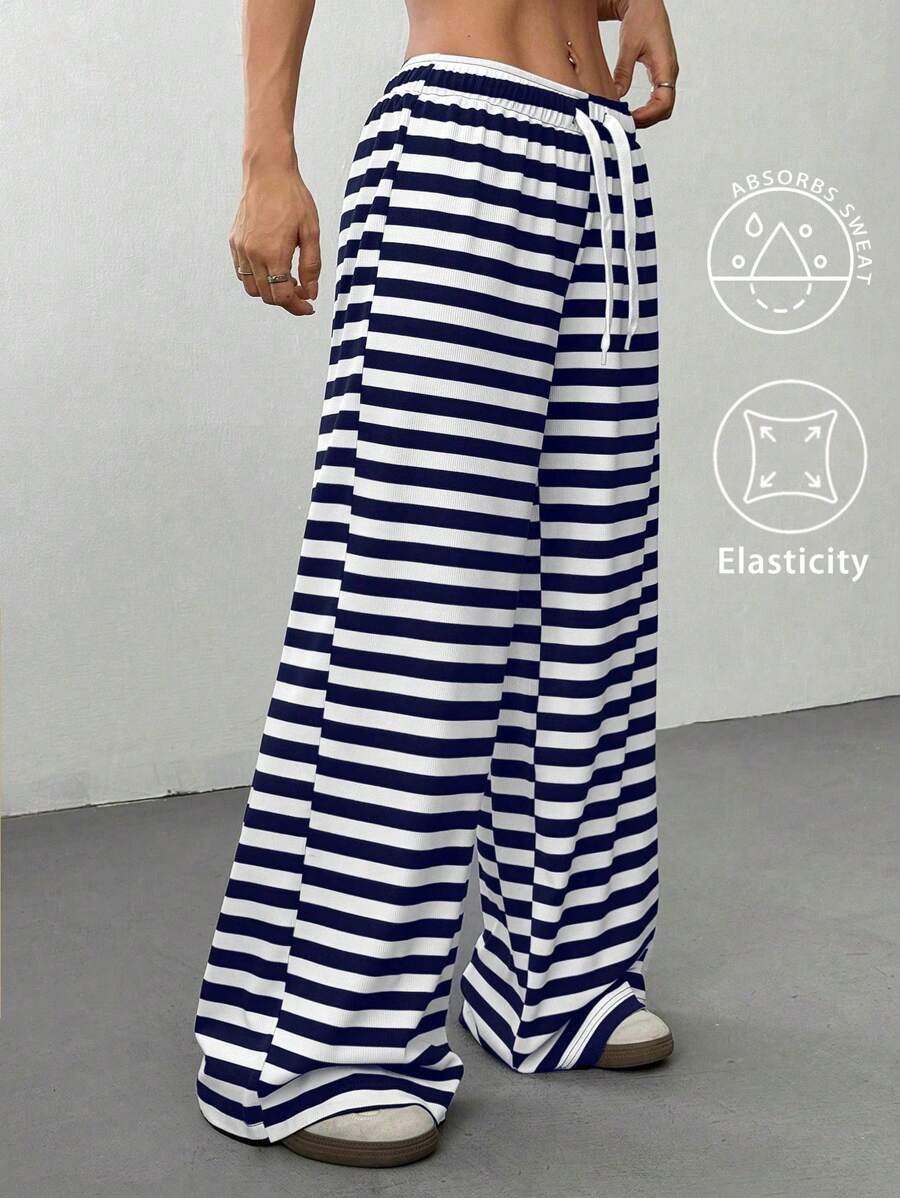 Flirla Women's Striped Design Casual Slim-Fit Pants Fall Cloth For Women - Blue - View 1