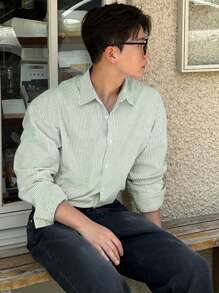 DAZY Spring Striped Business Casual Men's Long Sleeve Single-Breasted Shirt, Fall