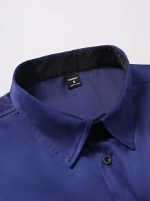 Manfinity Mode Camisa de manga larga de ajuste holgado para hombre de un solo color - Azul Marino - Ver 6