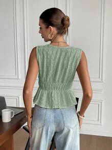 SHEIN Frenchy Women's Summer Casual Solid Color Textured Strap Camisole Green Christmas - Green - View 2