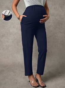 MaterniChic 孕妇休闲纯色可调节腰围裤 - 藏蓝色 - 查看 1