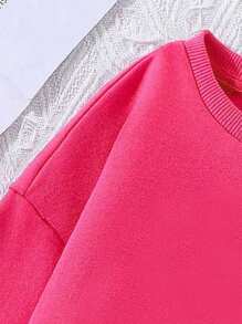 SHEIN Young Girl's Casual Long Sleeve Round Neck Sweatshirt, Suitable For Autumn And Winter - Pink - View 3
