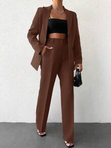 EURMUSE Solid Color Lapel Suit - Brown - View 4